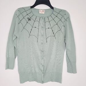 Mischief Made Spiderweb Sweater Cardigan in Mint Green Size L